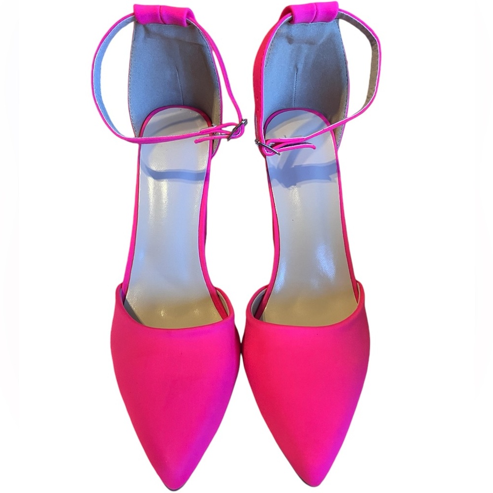 Cute pink chunky heel strap heels